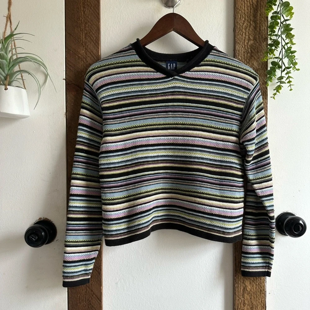 Vintage 90s GAP Girls Striped Heavy Cotton Sweater Size Medium
